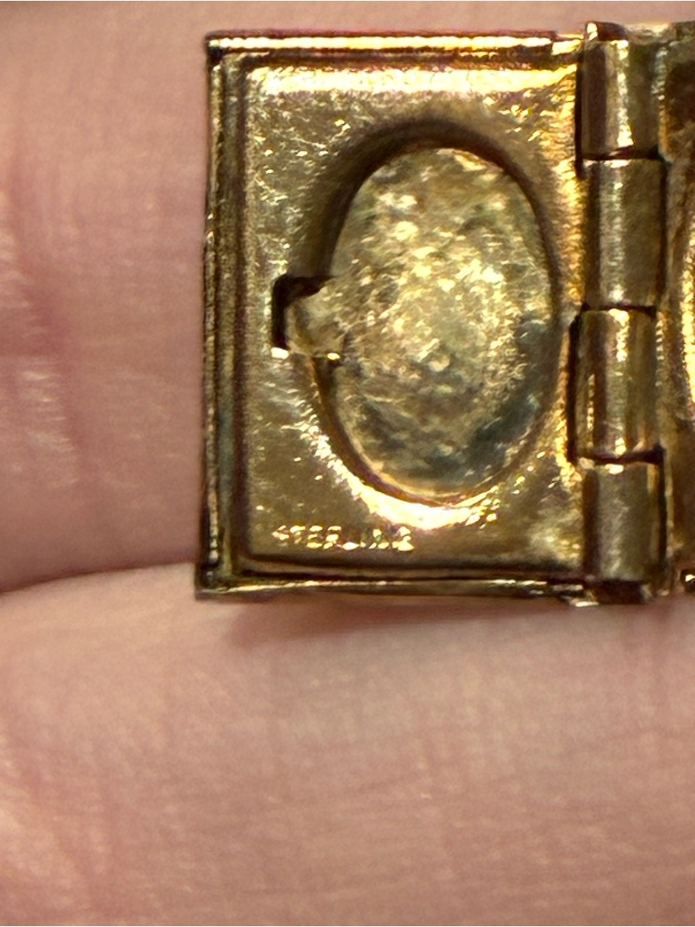 Antique Gold Plate over Sterling Diamond Book Locket Pendant - Picture 6 of 6